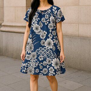 SJS Dress Women's Size M Blue White Floral Texture Fabric Boho